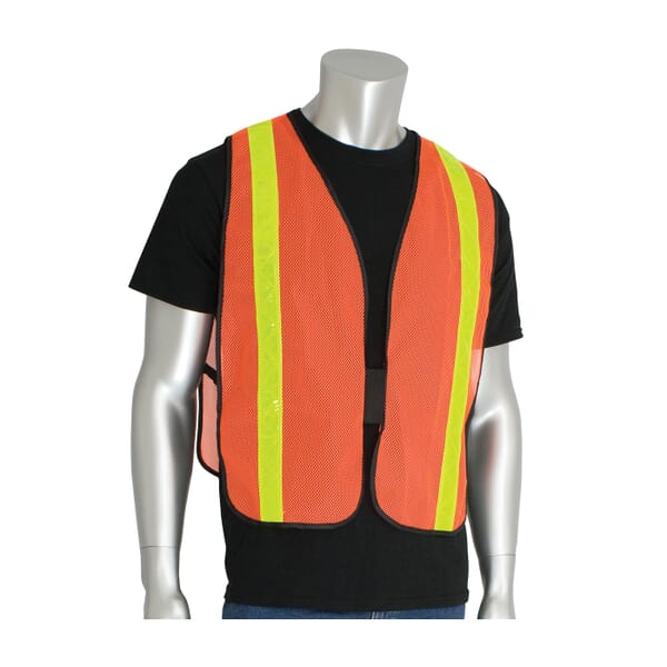 PIP 300-EVOR-POR Non-ANSI Safety Vest, Universal, Hi-Viz Orange with Yellow Tape, Polyester Mesh, Hook and Loop Closure