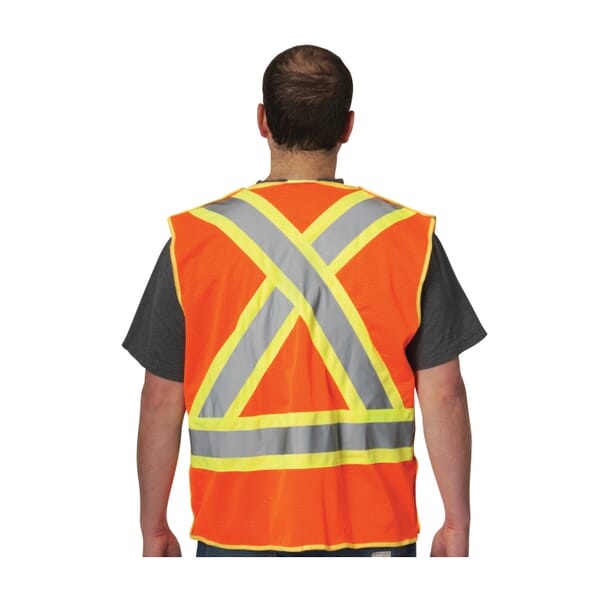 PIP 302-0211-OR/M 2-Tone X-Back Safety Vest, M, Hi-Viz Orange, Polyester Mesh, Hook and Loop Closure, 5 Pockets, ANSI Class: Class 2, Specifications Met: ANSI 107 Type R, CAN/CSA Z96