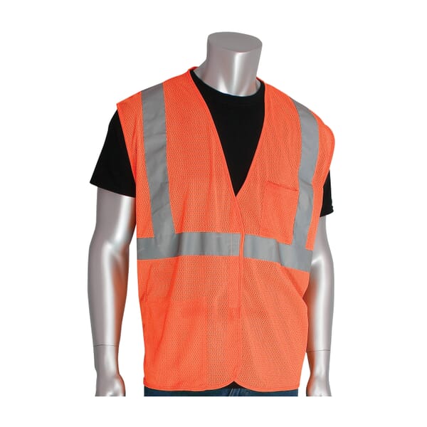 PIP 302-0702-OR/4X Safety Vest, 4XL, Hi-Viz Orange, Polyester Mesh, Hook and Loop Closure, 2 Pockets, ANSI Class: Class 2, Specifications Met: ANSI 107 Type R