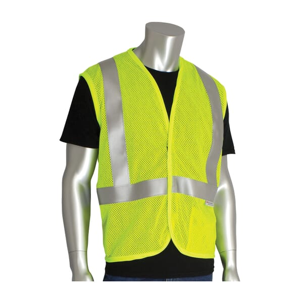 PIP 305-2100-M Arc and Flame Resistant Vest, M, Hi-Viz Lime Yellow, Solid GlenGuard Modacrylic/Aramid Blend Mesh Fabric, Hook and Loop Closure, 1 Pockets, ANSI Class: Class 2, Specifications Met: ANSI 107 Type R