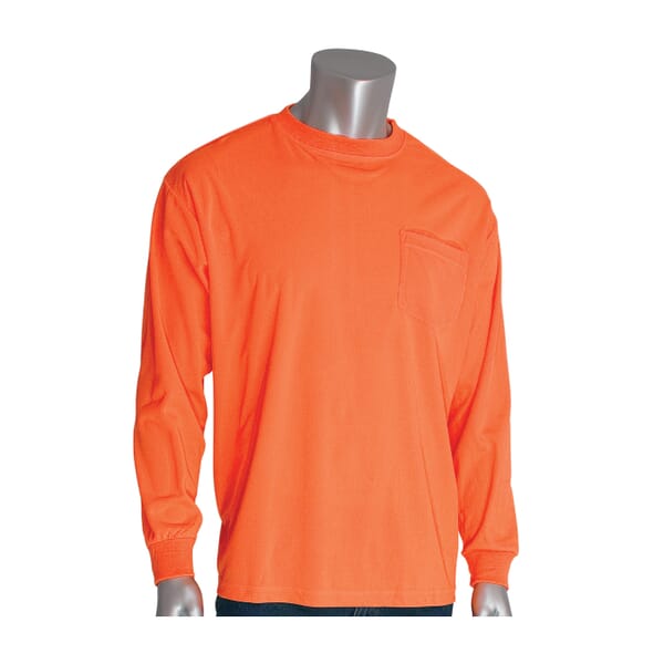 PIP 310-1100-OR/XL Long Sleeve T-Shirt, XL, Hi-Viz Orange, Birds Eye Polyester