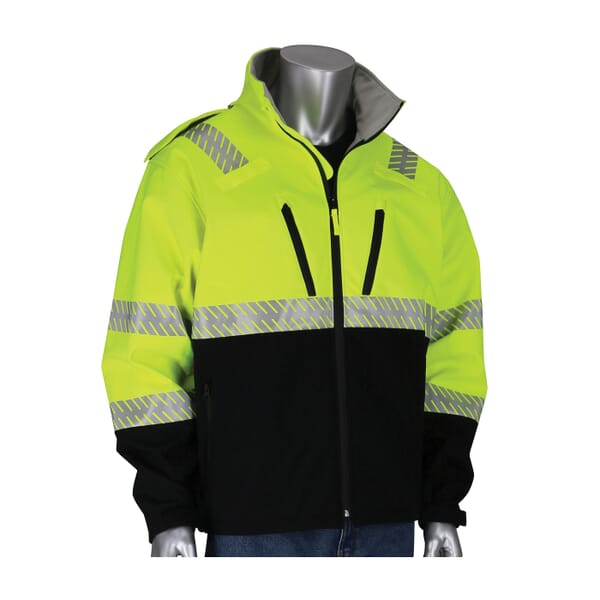 PIP 333-1550-LY/2X Safety Jacket, 2XL, Black/Hi-Viz Lime Yellow, Ripstop Polyester/Polyester Fleece Lining, 54 in Chest, Resists: Water, ANSI Type R Class 3
