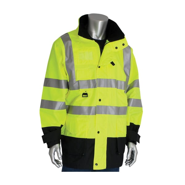 PIP 343-1756-YEL/4X 7-in-1 All Condition Winter Coat With Inner Jacket and Vest Combination, Hi-Viz Yellow, Polyester, 67.3 in Chest, Resists: Water, ANSI 107 Class 3 Type R