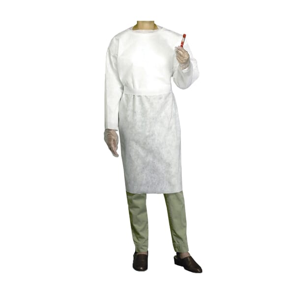 PIP 3520/XL Standard Weight Smock, XL, White, Spunbond Polypropylene, 40-1/4 in L, Tie Closure
