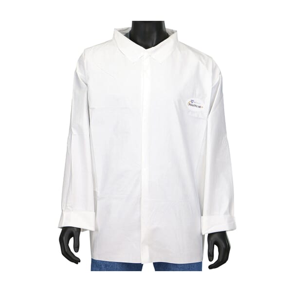 PIP 3617 BA Water Resistant Protective Shirt, White, Microporous/Polyethylene/Polypropylene, Front Snap Closure