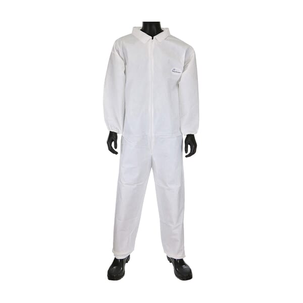 PIP 3702 UB Anti-Static Ultimate Barrier Disposable Coverall With Elastic Wrist and Ankle, White, Polyethylene/Polypropylene
