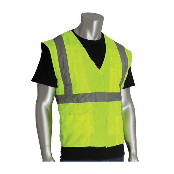 Hi-Viz Yellow, Polyester/Nylon, Soak In Cold Water Cooling, Hook and Loop/Zipper Closure,PIP EZ-Cool