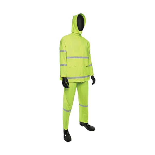 PIP 3-Piece Rainsuit, Lime Green, Polyester/PVC, Attached Hood