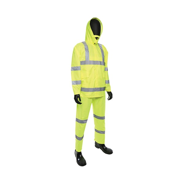 PIP 3-Piece Rainsuit, Fluorescent Lime Green/Reflective Stripe, Polyester Oxford/Polyurethane Coated, Detachable Hood