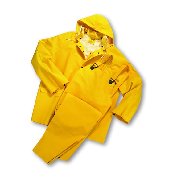 PIP 4035/XXXXXL 3-Piece Rainsuit, 5XL, Yellow, Polyester/PVC, 58 in Waist, 33 in L Inseam, Drawstring Hood