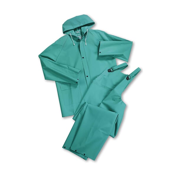 PIP 2-Piece Heavy Duty Rainsuit, Green, Polyester/PVC, Attached Hood