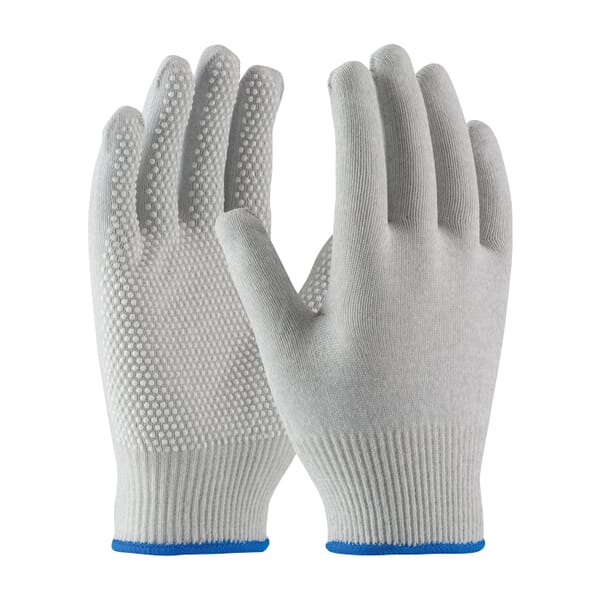 PIP CleanTeam Electrostatic Dissipative Antistatic Gloves, Full Finger/Seamless Style, Carbon Fiber/Nylon/Synthetic, Gray/White, Continuous Knit Wrist Cuff, PVC Dots Coating, Resists: Abrasion, Cut, Puncture and Tear, ASTM D-257:2007