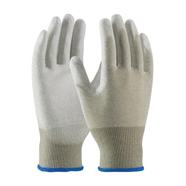 PIP CleanTeam 40-6145 Antistatic Gloves, Seamless Style, 15 ga Nylon/Copper Fiber Yarn, Copper/White, Continuous Knit Wrist Cuff, Polyurethane with Smooth Grip Coating, Resists: Abrasion, Cut, Puncture and Tear