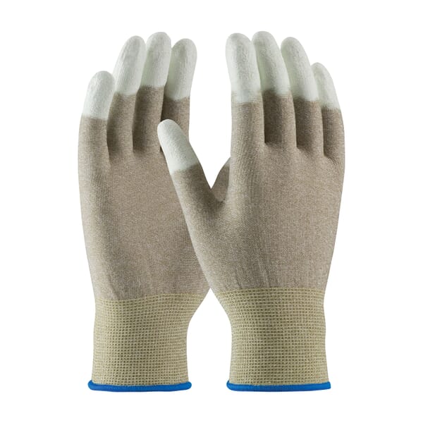 PIP CleanTeam Electrostatic Dissipative Antistatic Gloves, Full Finger/Seamless Style, Carbon Fiber/Nylon/Synthetic, Copper/White, Continuous Knit Wrist Cuff, Polyurethane Coating, Resists: Abrasion and Puncture, ASTM D-257:2007