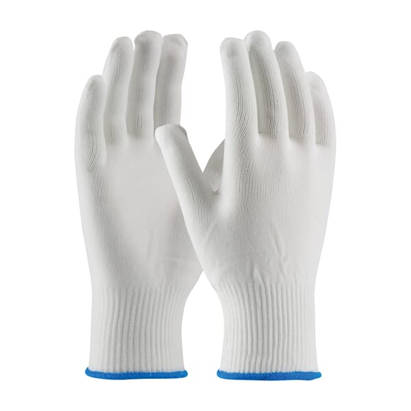 PIP CleanTeam Lightweight Gloves, Clean Environment, Clute Cut/Full Finger/Straight Thumb Style, Nylon Palm, 13 ga Nylon, Blue/White, Knit Wrist Cuff, Uncoated Coating, Resists: Abrasion and Cut, Nylon Lining