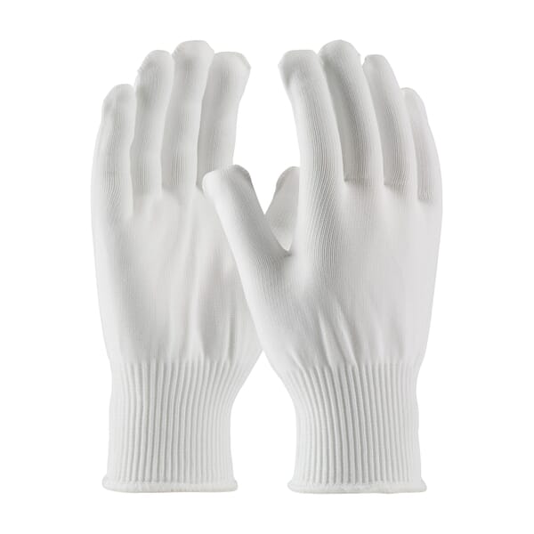 PIP CleanTeam Medium Weight Gloves, Clean Environment, Clute Cut/Full Finger/Straight Thumb/Seamless Knit Style, S, Nylon Palm, Nylon, White, Knit Wrist Cuff, Uncoated Coating, Resists: Abrasion and Cut, Nylonining