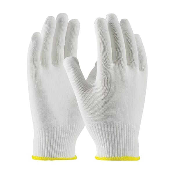 PIP CleanTeam Lightweight Gloves, Clean Environment, Clute Cut/Full Finger/Straight Thumb Style, Polyester Palm, Polyester, White/Yellow, Knit Wrist Cuff, Uncoated Coating, Resists: Abrasion and Cut, Polyester Lining