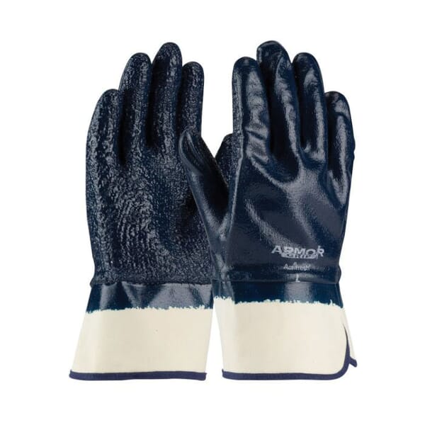 PIP 56-3147/L 56-3147 Dipped Fully Coated Gloves, L, Cotton/Nitrile, Blue, Terry Lining, 10.8 in L, Resists: Abrasion and Cut, Supported Support, Safety Cuff, 3 mm THK