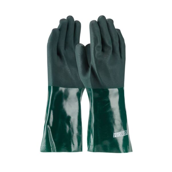 PIP ProCoat 58-8035DD Dipped Chemical-Resistant Gloves, Universal, Cotton/PVC, Green, Jersey Lining, 14 in L, Resists: Abrasion, Cut, Puncture and Tear, Supported Support, Gauntlet Cuff