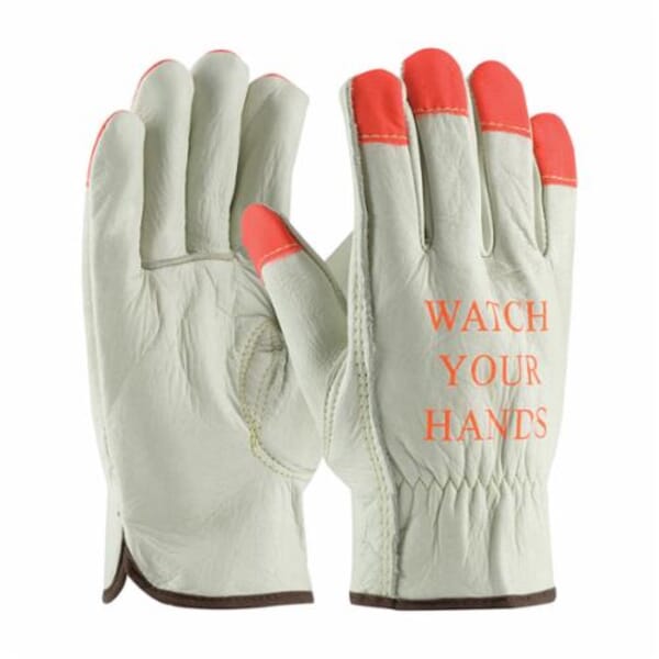 PIP 68-165HV/XXL 68-165HV Superior Grade General Purpose Gloves, Driver, Keystone Thumb Style, 2XL, Top Grain Cowhide Leather Palm, Hi-Viz Orange/Natural, Slip-On Cuff, Uncoated Coating, Resists: Abrasion, Unlined Lining