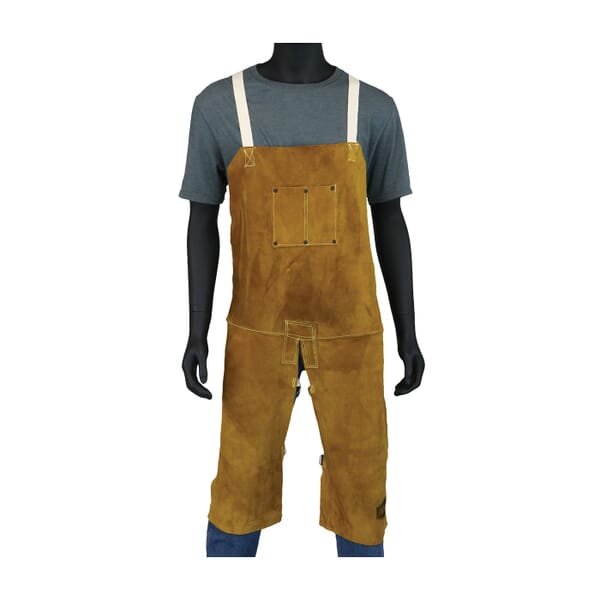 PIP 7011/42 Split Leg Welding Apron, 42 in L x 24 in W, Kevlar/Leather, Yellow, Buckle Closure, 2 Pockets, Sewn Seam