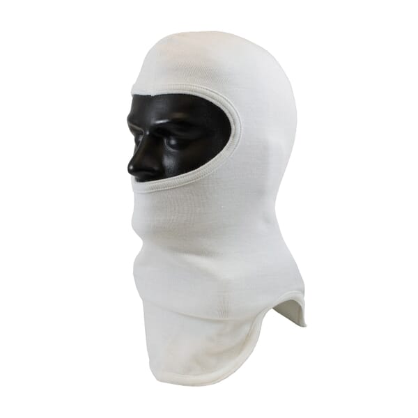 PIP 906-100NOM7 Double Layer Fire Resistant Hood With Bib, Universal, White, 18 in L, Nomex, 2 oz Fabric, Tri-Cut Full Face Closure