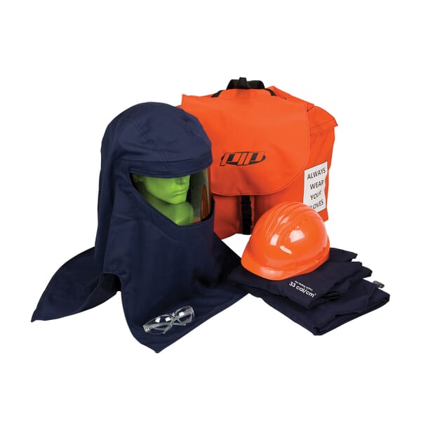PIP 9150-21712/L Arc Flash Kit, Hazard Risk Category (HRC): 3, Hood/Face Shield Max Arc Flash Protection: 33 cal/sq-cm, Garment Max Arc Flash Protection: 33 cal/sq-cm, ASTM F1506, ASTM F 2178-12, NFPA 70E-2018, OSHA 29 CFR 1910.269, L