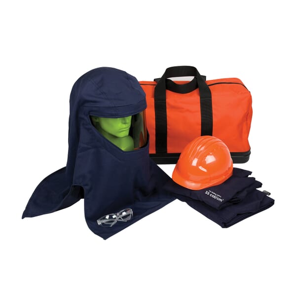 PIP 9150-52609/4X Arc Flash Kit, Hazard Risk Category (HRC): 3, Hood/Face Shield Max Arc Flash Protection: 33 cal/sq-cm, Garment Max Arc Flash Protection: 33 cal/sq-cm, Specifications Met: ASTM F1506, ASTM F 2178-12, NFPA 70E-2018, OSHA 29 CFR 1910.269