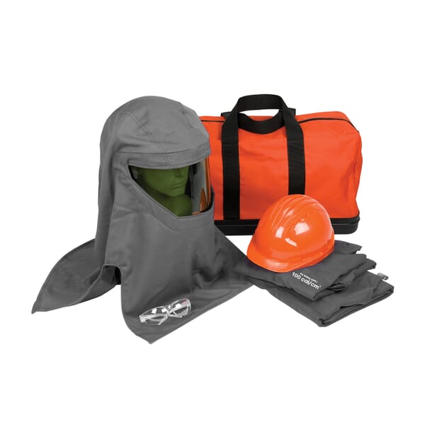 PIP 9150-52730/3XL Arc Flash Kit, Hazard Risk Category (HRC): 4, Hood/Face Shield Max Arc Flash Protection: 100 cal/sq-cm, Garment Max Arc Flash Protection: 100 cal/sq-cm, Specifications Met: NFPA 70E-2018, Arc Hood/Hard Hat Head/Face Protection