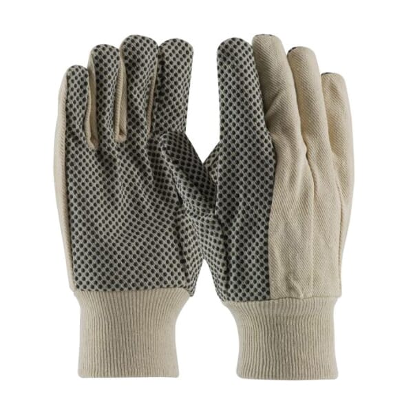PIP 91-908PD Premium Grade General Purpose Gloves, Work, Clute Cut/Straight Thumb Style, Universal, PVC Palm, 10 oz Cotton Canvas, Black/Natural, Knit Wrist Cuff, Canvas Lining