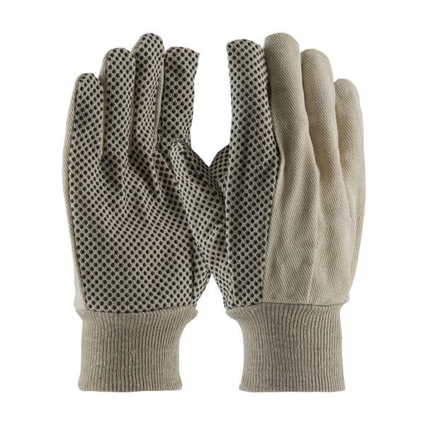PIP 91-908PDI Economy Grade General Purpose Gloves, Work, Clute Cut/Straight Thumb Style, L, PVC Palm, 60% Polyester/40% Cotton, Natural, Knit Wrist Cuff, Canvas Lining