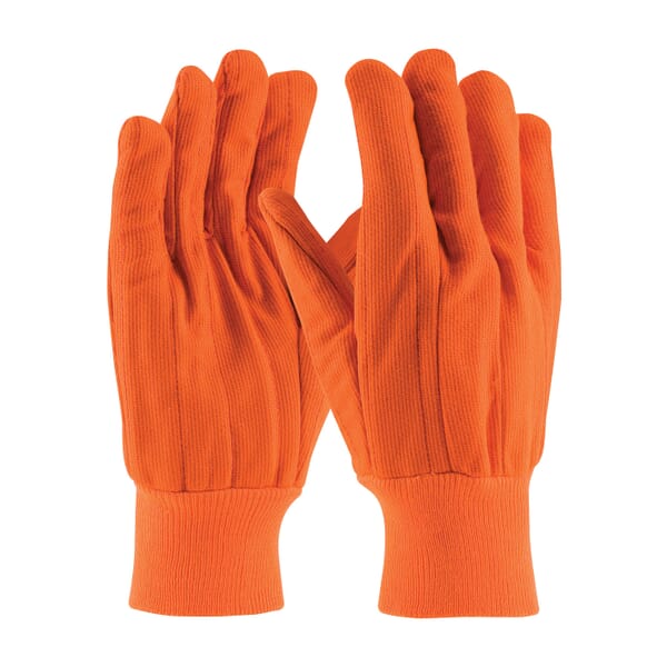PIP 92-918PCO Double Palm Mens General Purpose Gloves, Multi-Purpose/Work, Clute Cut/Full Finger/Nap-In/Straight Thumb Style, Universal, Cotton/Polyester Palm, 18 oz Blended Polycord Fabric, Hi-Viz Orange, Knit Wrist Cuff, Uncoated Coating, Cotton Lining