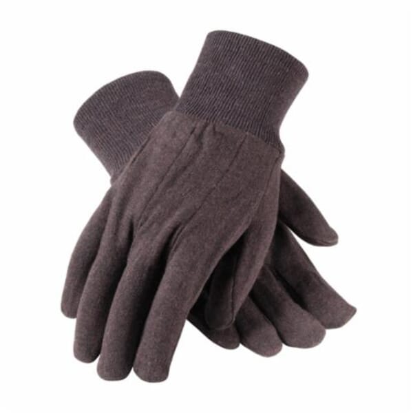 PIP 95-808 Standard Weight General Purpose Gloves, Work, Clute Cut/Straight Thumb Style, Cotton/Polyester Palm, Cotton/Jersey/Polyester, Brown, Knit Wrist Cuff, Uncoated Coating