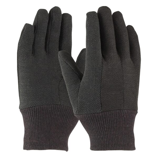 PIP 95-809PDC Standard Weight General Purpose Gloves, Work, Clute Cut/Straight Thumb Style, PVC Palm, Cotton/Jersey/Polyester, Brown, Knit Wrist Cuff, Cotton/Polyester Lining