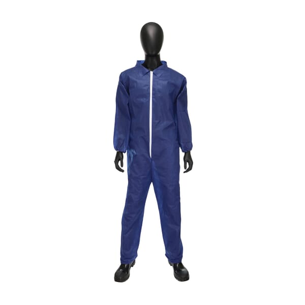 PIP U1200B/XXXXL Heavyweight Disposable Coverall With Elastic Wrist, 4XL, Navy Blue, Spunbond Polypropylene, 31.3 in Chest, 32.1 in L Inseam