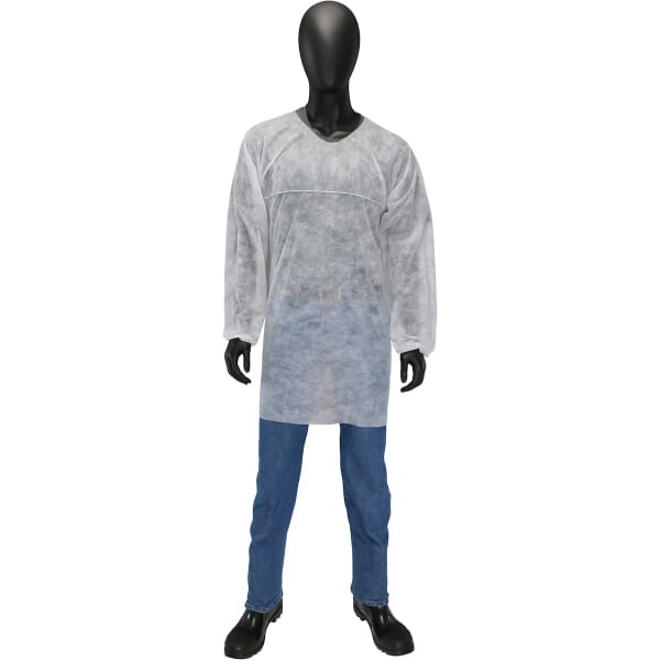 PIP USK-065 Standard Weight Pullover Poultry Smock, Universal, White, Spunbond Polypropylene, 37 in L, Tie Closure