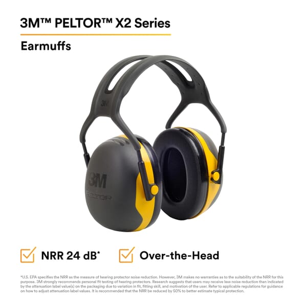 Peltor 7000104071 X Series Noise Reduction Earmuff, 24 dB Noise Reduction, Black/Yellow, Over The Head Band Position, CSA Class A