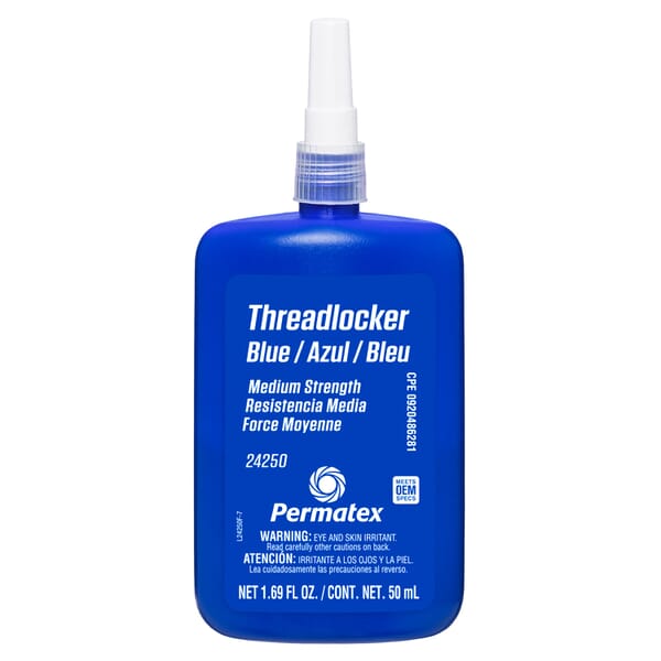 Permatex 24250 Anaerobic Medium Strength Threadlocker, 50 mL Bottle, Liquid Form, Blue