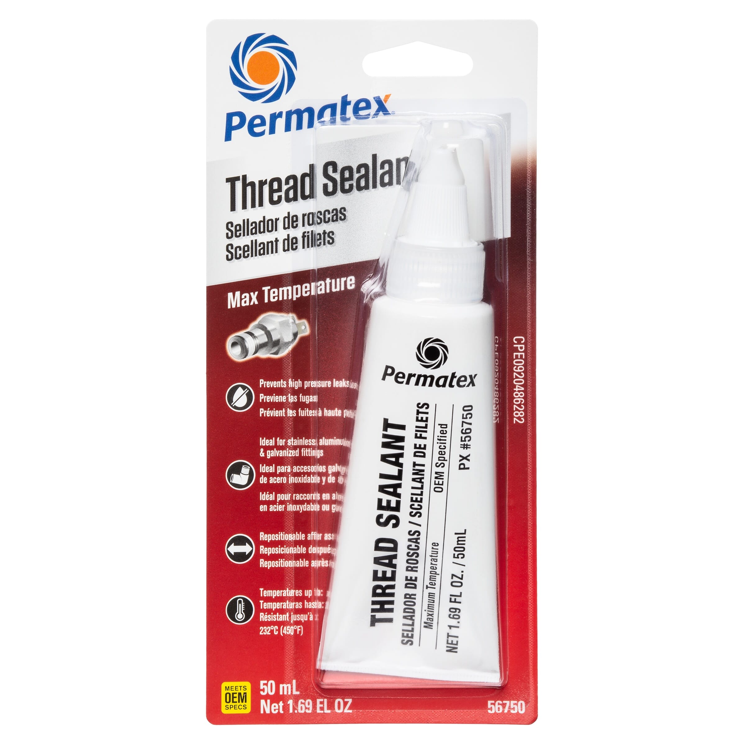 Permatex 56750 Maximum Temperature Thread Sealant, 50 mL Carded