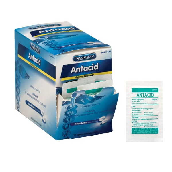 PhysiciansCare 20-755 Antacid Tablet, 50 Count, Box Package, Formula: Calcium Carbonate