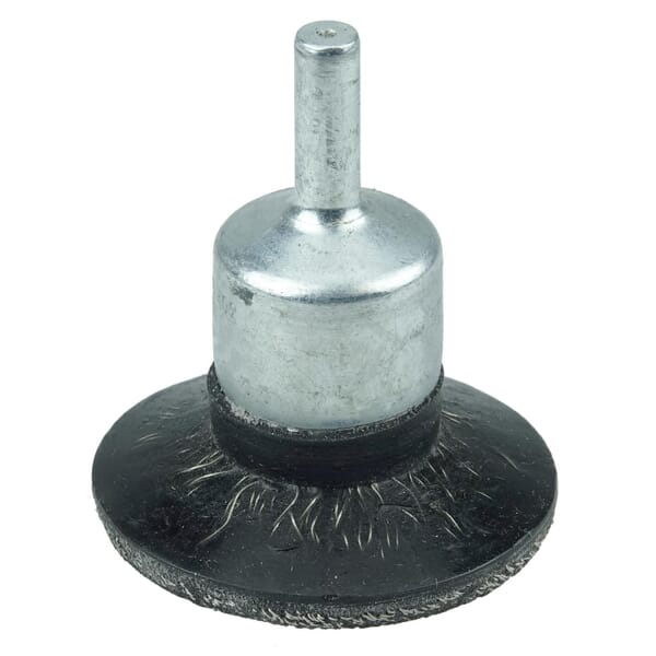 Polyflex 35226 Circular Flared Stem Mount Encapsulated End Brush, 1-3/4 in Dia Brush, Crimped, 0.0104 in Dia Filament/Wire, Stainless Steel Fill