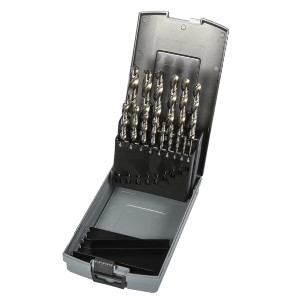 Precision Twist Drill 5995528 Jobber Length Drill Set, 1/16 in Min Drill Bit, 1/2 in Max Drill Bit, 118 deg Drill Point Angle, 15 Pieces, HSS, Steam Oxide