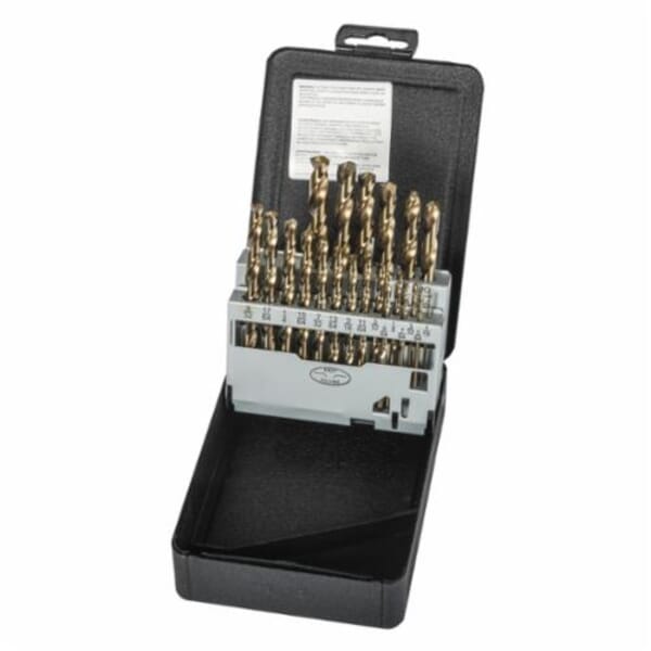 Precision Twist Drill 5995560 C21R10CO Type J Heavy Duty Jobber Length Drill Set, 1/16 in Min Drill Bit, 3/8 in Max Drill Bit, 135 deg Drill Point Angle, 21 Pieces, HSS-E, Bronze Oxide