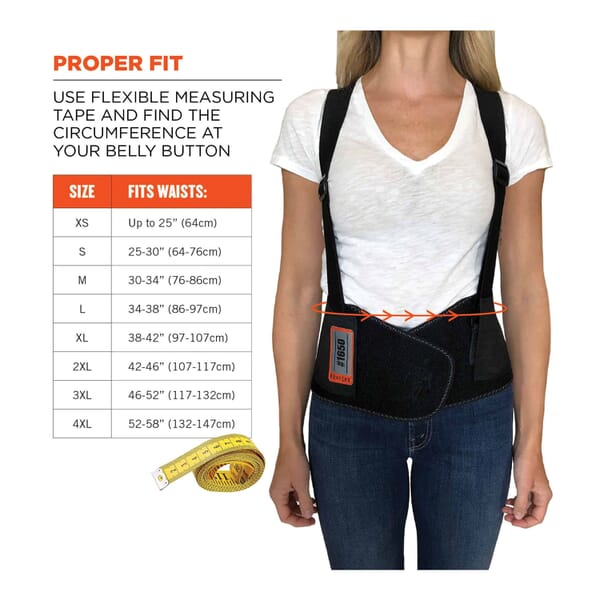 ProFlex 1650 Economy Back Support Brace With Suspenders, 7-1/2 in W, Elastic/Rubber Webbing, Black, Hook and Loop Closure