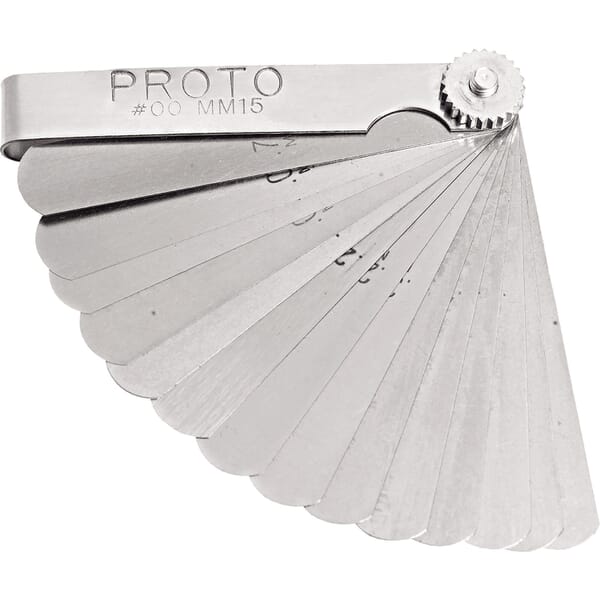 Proto J00MM15 Short Blade Feeler Gauge Set, 15 Pieces, 1/2 x 3 in Blade, Steel Holder