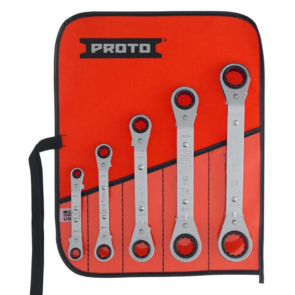 Proto J1180A Ratcheting Reversible Box End Wrench Set, Imperial, 5 Pieces, 1/4 x 5/16 to 3/4 x 7/8 in, Full Polished