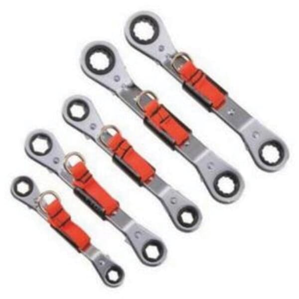 Proto J1180A-TT Ratcheting Reversible Tether Ready Double Box End Wrench Set, 5 Pieces, 1/4 x 5/16 to 3/4 x 7/8 in, Full Polished