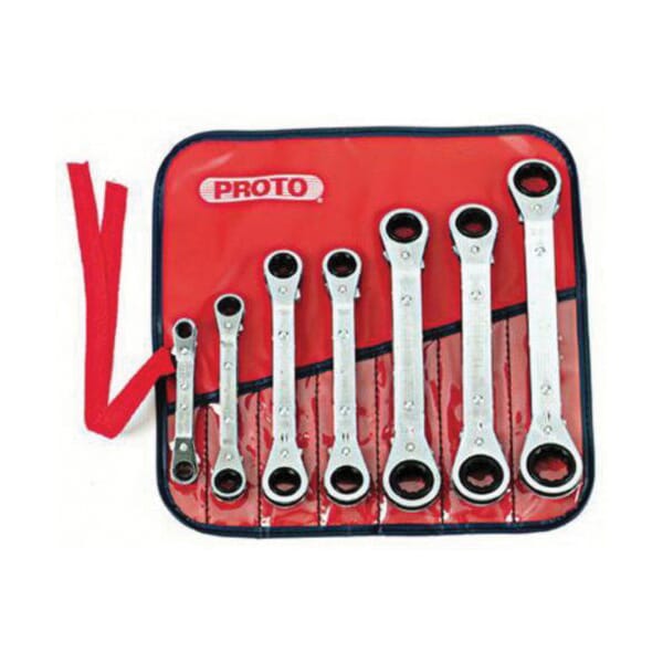 Proto J1180MA Ratcheting Reversible Offset Double Box End Wrench Set, Metric, 7 Pieces, 7 x 8 to 19 x 21 mm, Full Polished