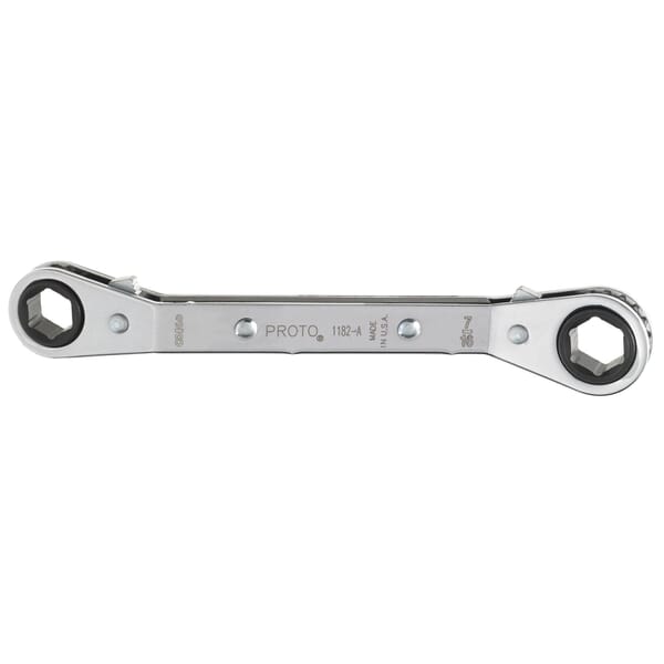 Proto J1182-A Reversible Box End Wrench, 3/8 x 7/16 in Wrench, 6 Points, 25 deg Offset, 5-7/16 in OAL, Steel, Full Polished, Federal GGG-W-001405