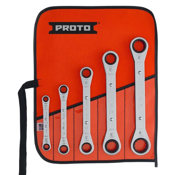 Proto J1190A Ratcheting Box End Wrench Set, Imperial, 5 Pieces, 1/4 x 5/16 to 3/4 x 7/8 in, Full Polished